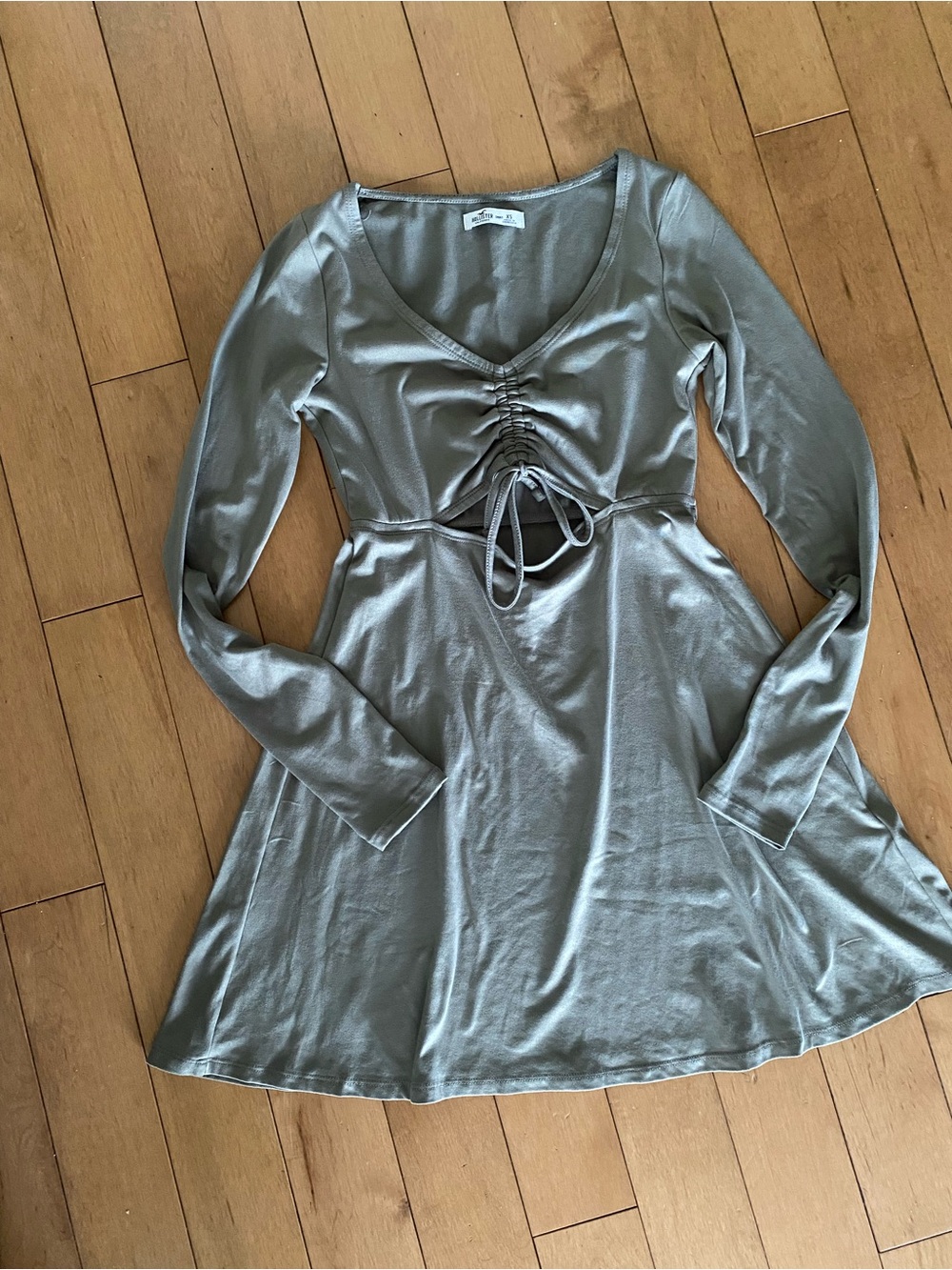Hollister Sage Green V-Neck Tie-Front Skater Dress